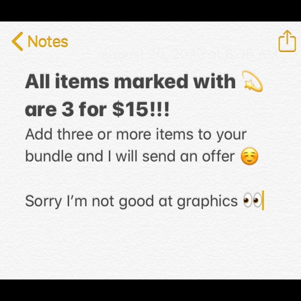 SALE. Items marked with 💫 are 3 for $15
